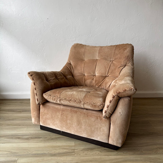 Brazilian Patchwork Suede Leather Lounge Chair, 1970’s