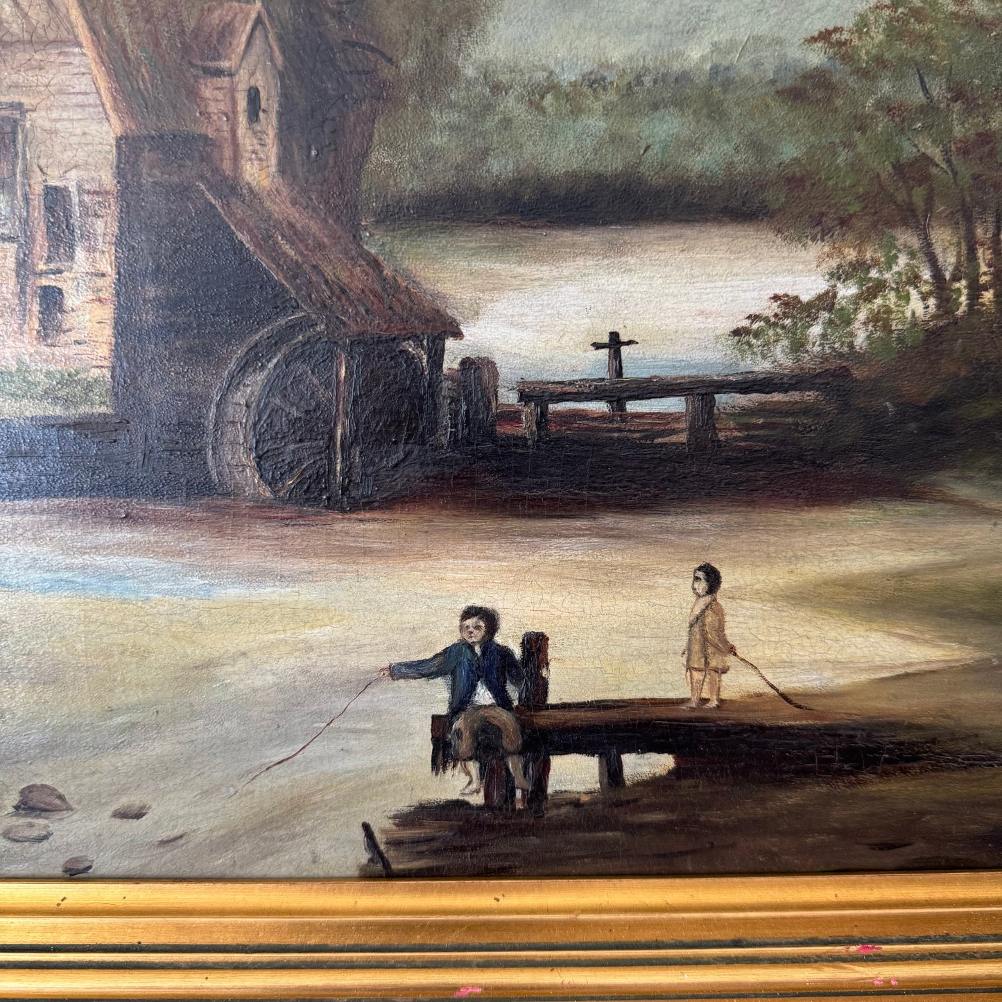Folk Art Oil Landscape Painting, 1900