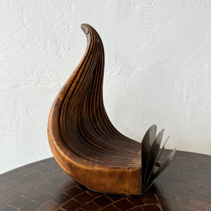 Maple + Brass Bird Carving Sculpture, 1950’s