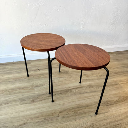 Vintage California Iron Mahogany Stool Side Tables, 1950’s