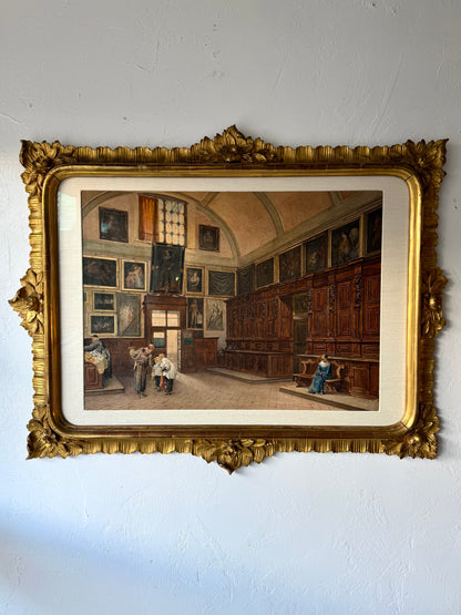19th Century Italian Sacristy Interior Watercolor Painting