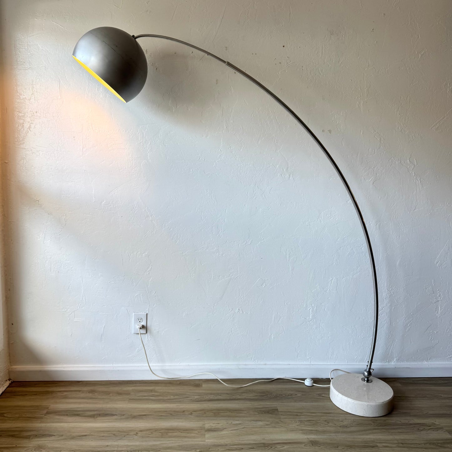 Goffredo Reggiani Brushed Aluminum + Travertine Italian Arc Floor Lamp
