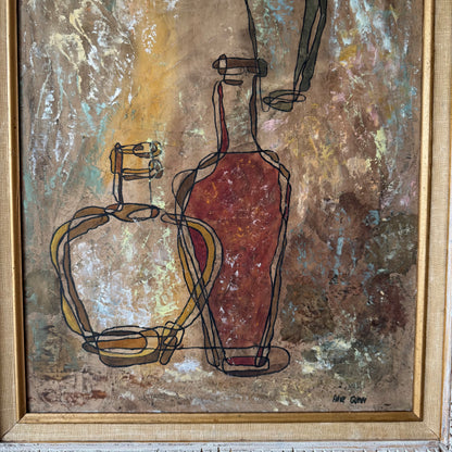 Paul Gunn Figurative Bottle Scene Oil on Board
