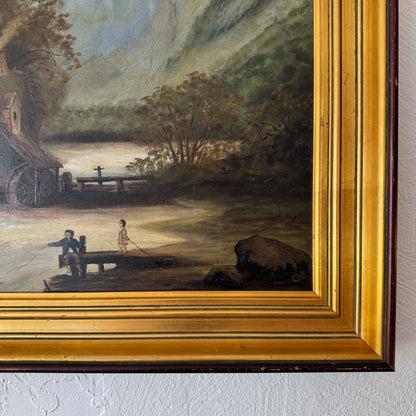 Folk Art Oil Landscape Painting, 1900